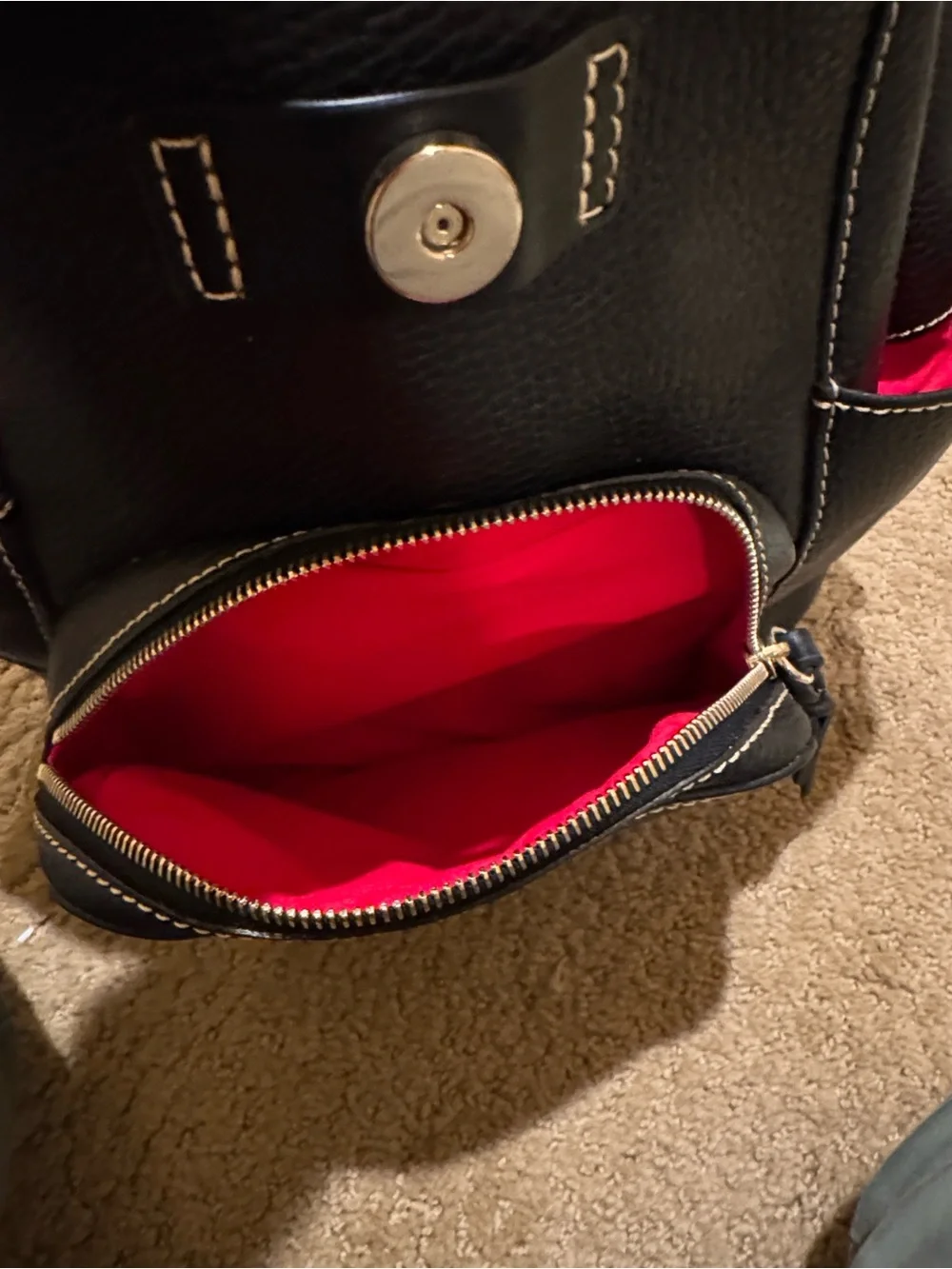 Black Leather Drawstring Backpack with Tassel Accent